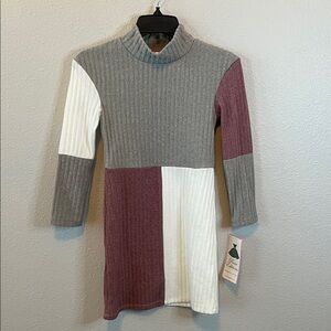 Rare Editions Ribbed Mockneck Colorblock Dress + Necklace Size 10 NWT